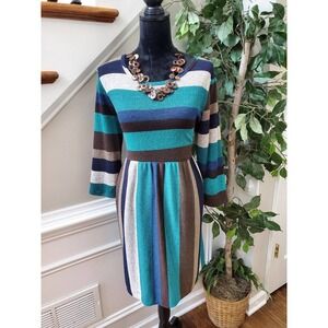 Egy California Women Multicolor Round Neck Long Sleeve Knee Length Dress Size L